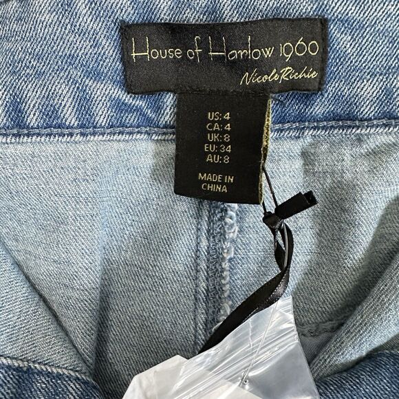 House of Harlow 1960 Skirt 4 Mini Denim Jean Faux Pearl Button 90s Y2K Fairy NWT - Picture 4 of 8